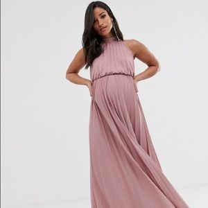 ASOS DESIGN halter pleated waisted maxi dress